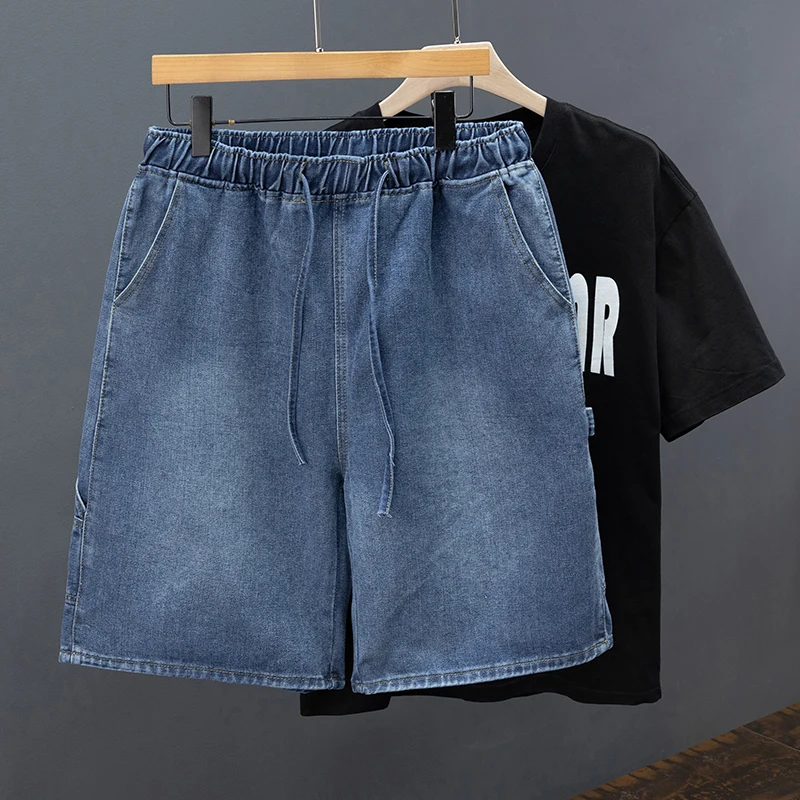Summer Casual Denim Shorts Men's Elastic Waist Cotton Loose Straight Short Jeans Blue Drawstring Harajuku Wide Male Short Pants
Summer Casual Denim Shorts Men's Elastic Waist Cotton Loose Straight Short Jeans Blue Drawstring Harajuku Wide Male Short Pants