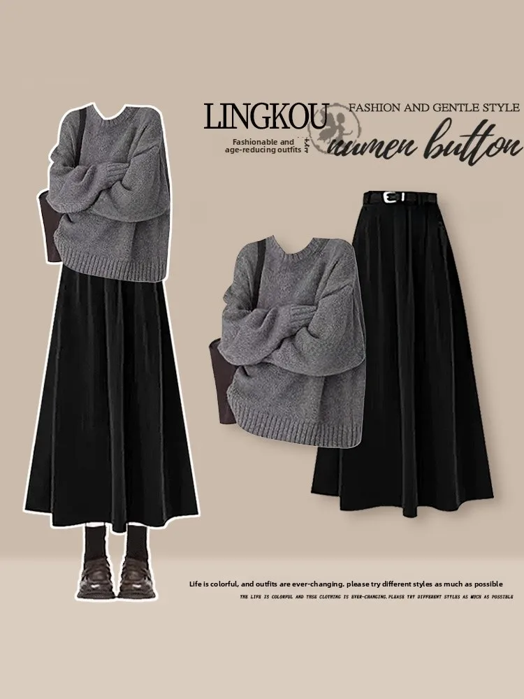 Elegant plus Size Knitted Sweater And High Waist Skirt Set for Women Casual Loose Fit Autumn Fashion Two-Piece Suit
Elegant plus Size Knitted Sweater And High Waist Skirt Set for Women Casual Loose Fit Autumn Fashion Two-Piece Suit