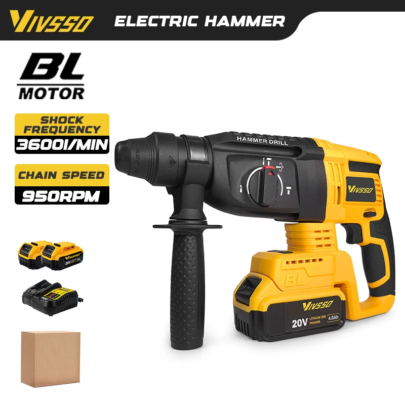 VIVSSO Brushless Electric Rotary Hammer Drill 3600BPM Cordless Multifunctional Hammer Impact Drill For Dewalt 18V Battery Pins
VIVSSO Brushless Electric Rotary Hammer Drill 3600BPM Cordless Multifunctional Hammer Impact Drill For Dewalt 18V Battery Pins