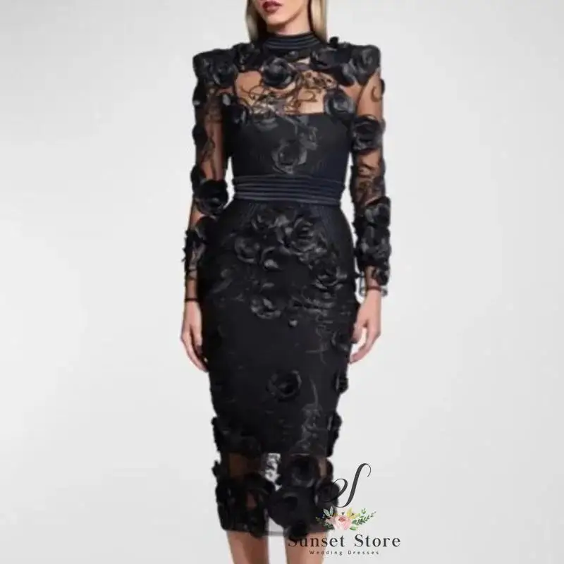 Customized Black Flower Design Long Sleeve High-Neck Tea-Length Elegant Evening Gowns Formal Occasion Special Event Tailor2025
Customized Black Flower Design Long Sleeve High-Neck Tea-Length Elegant Evening Gowns Formal Occasion Special Event Tailor2025