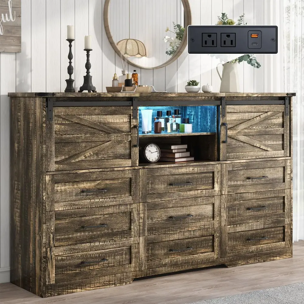 for Bedroom with 9 Drawers, 43 Tall Wood Chest of Drawers with Sliding Barn Doors, Led Lights, Modern Dresser TV Stand, Wooden
for Bedroom with 9 Drawers, 43 Tall Wood Chest of Drawers with Sliding Barn Doors, Led Lights, Modern Dresser TV Stand, Wooden