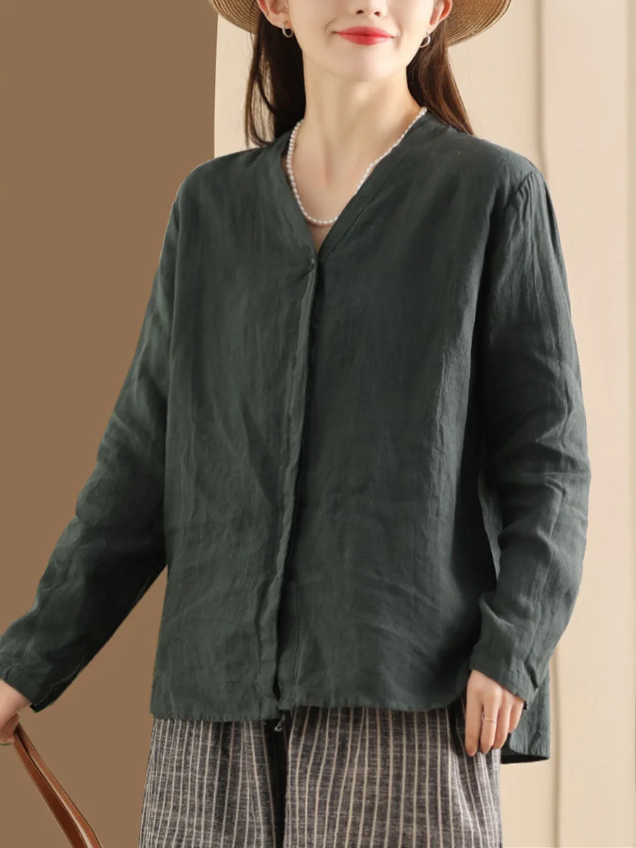 Женская льняная блузка с длинным рукавом, на одной пуговице, весенняя, повседневная, с V-образным вырезом, однотонная, для офиса, свободного кроя
Женская льняная блузка с длинным рукавом, на одной пуговице, весенняя, повседневная, с V-образным вырезом, однотонная, для офиса, свободного кроя