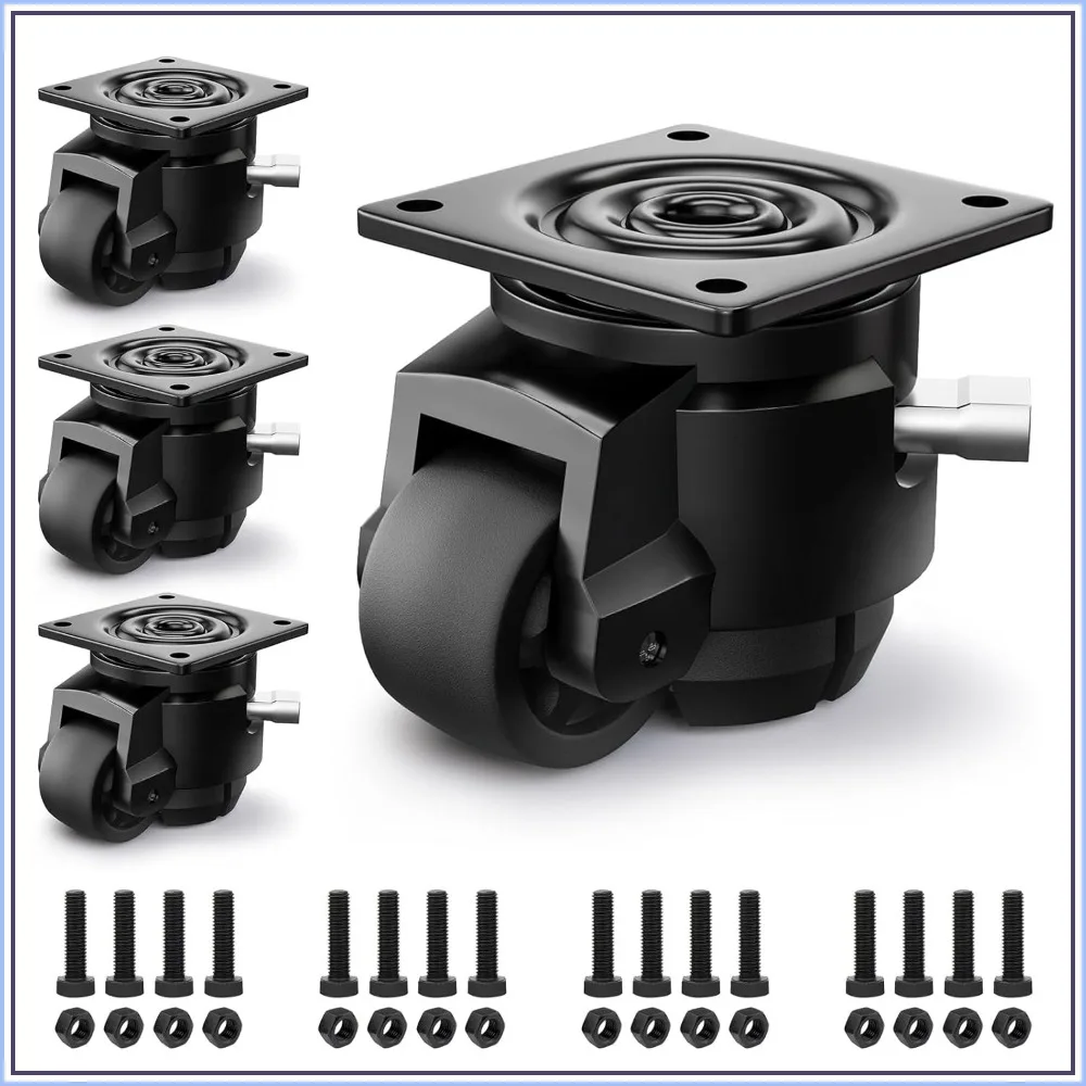 Heavy Duty Leveling Casters with Ratchet Handle, 4-Pack Swivel Industrial Casters for Workbench, 4400 lbs Capacity, Black
Heavy Duty Leveling Casters with Ratchet Handle, 4-Pack Swivel Industrial Casters for Workbench, 4400 lbs Capacity, Black