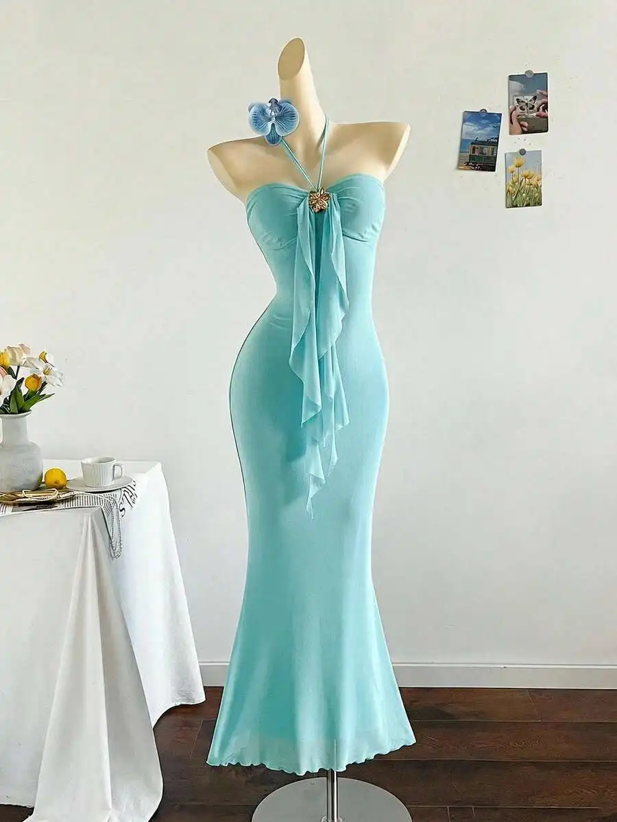 Womens Halter Neck Tie Front Fishtail Hem Fitted Elegant Dress For Vacation
Womens Halter Neck Tie Front Fishtail Hem Fitted Elegant Dress For Vacation