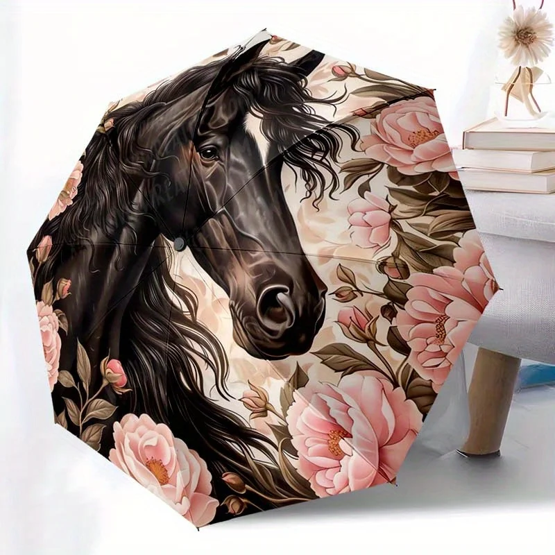 1pc Black Horse & Pink Flower Print Automatic Folding Umbrella - Portable 8-Rib Design, Durable Plastic/Iron, Stylish Outdoor
1pc Black Horse & Pink Flower Print Automatic Folding Umbrella - Portable 8-Rib Design, Durable Plastic/Iron, Stylish Outdoor