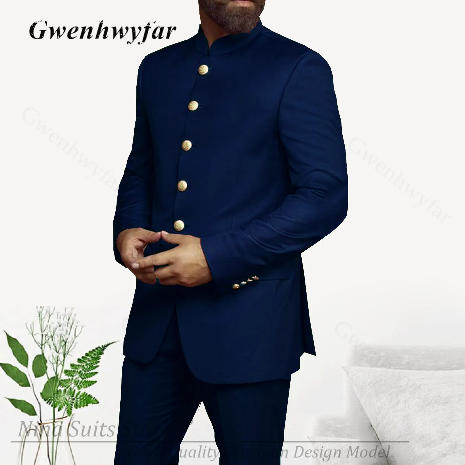 G&N African Style Men's Suits Navy Blue 2023 Stand Collar Groosmen Wedding Wear Blazer Formal Party Male Gold Buttons Tuxedos
G&N African Style Men's Suits Navy Blue 2023 Stand Collar Groosmen Wedding Wear Blazer Formal Party Male Gold Buttons Tuxedos