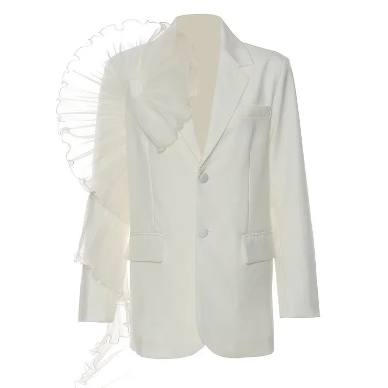 Women Spring Autumn Jacket Net Yarn Irregular Ruffle Splicing Loose Long-sleeved Personalized Niche Retro New Design Comfortable
Women Spring Autumn Jacket Net Yarn Irregular Ruffle Splicing Loose Long-sleeved Personalized Niche Retro New Design Comfortable