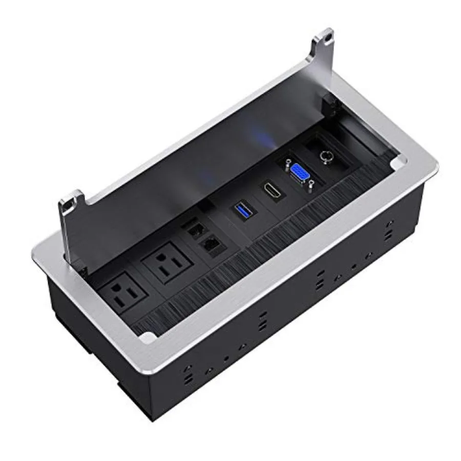 Recessed Connectivity Box Outlet for Conference Room Table with 2AC Receptacle2RJ45 1USB3.0 1HDMI 1 VGA 13.5mm Audio Silver Col
Recessed Connectivity Box Outlet for Conference Room Table with 2AC Receptacle2RJ45 1USB3.0 1HDMI 1 VGA 13.5mm Audio Silver Col