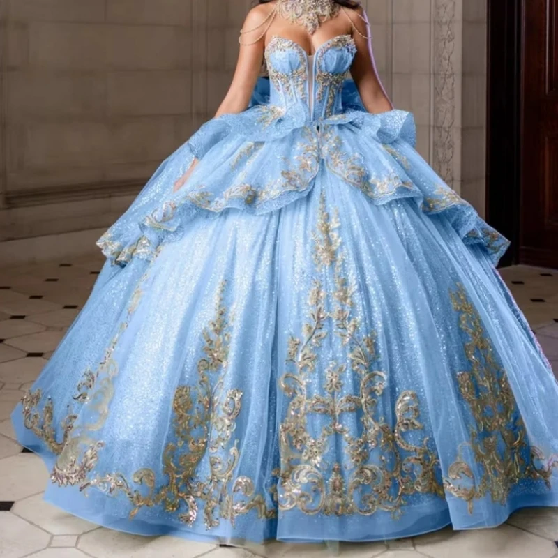 Customized Luxury Princess 15 Yearl Old Girl Quinceanera Dress Gold Applique Bow Ball Gown Women Prom Occasion Party Dress 14 16
Customized Luxury Princess 15 Yearl Old Girl Quinceanera Dress Gold Applique Bow Ball Gown Women Prom Occasion Party Dress 14 16