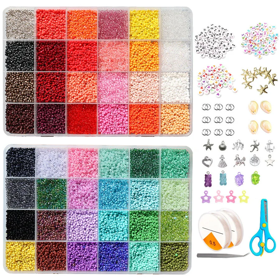 36000Pcs 2 Boxes 48 Colors 2mm Glass Seed Beads, Mixed Loose Beads DIY Craft Kit for Bracelet Jewelry Making
36000Pcs 2 Boxes 48 Colors 2mm Glass Seed Beads, Mixed Loose Beads DIY Craft Kit for Bracelet Jewelry Making