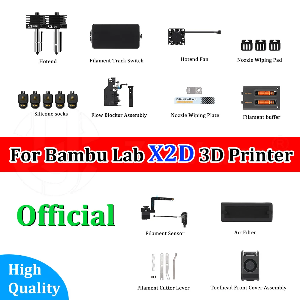 Original Replacement Parts for Bambu Lab X2D 3D Printer accessories Hotend,Silicone socks,Nozzle Wiping Pad,Air Filter
Original Replacement Parts for Bambu Lab X2D 3D Printer accessories Hotend,Silicone socks,Nozzle Wiping Pad,Air Filter