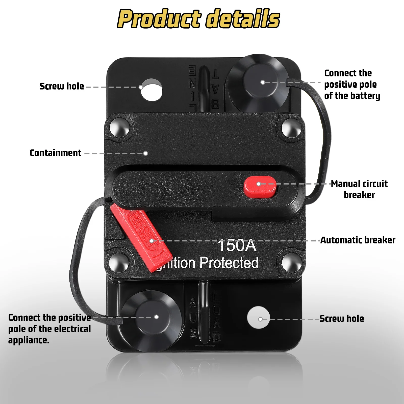 150A Circuit Breaker Mini Manual Reset Dc Marine Car Audio Protective Reliable Waterproof 150amp Switch Relay Fuse
150A Circuit Breaker Mini Manual Reset Dc Marine Car Audio Protective Reliable Waterproof 150amp Switch Relay Fuse