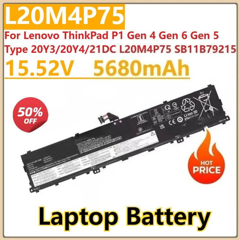 Новый аккумулятор для ноутбука 15,52 В, 5680 мАч L20D4P75 для Lenovo ThinkPad P1 Gen 4 Gen 6 Gen 5 Type 20Y3/20Y4/21DC L20M4P75 SB11B79215
Новый аккумулятор для ноутбука 15,52 В, 5680 мАч L20D4P75 для Lenovo ThinkPad P1 Gen 4 Gen 6 Gen 5 Type 20Y3/20Y4/21DC L20M4P75 SB11B79215