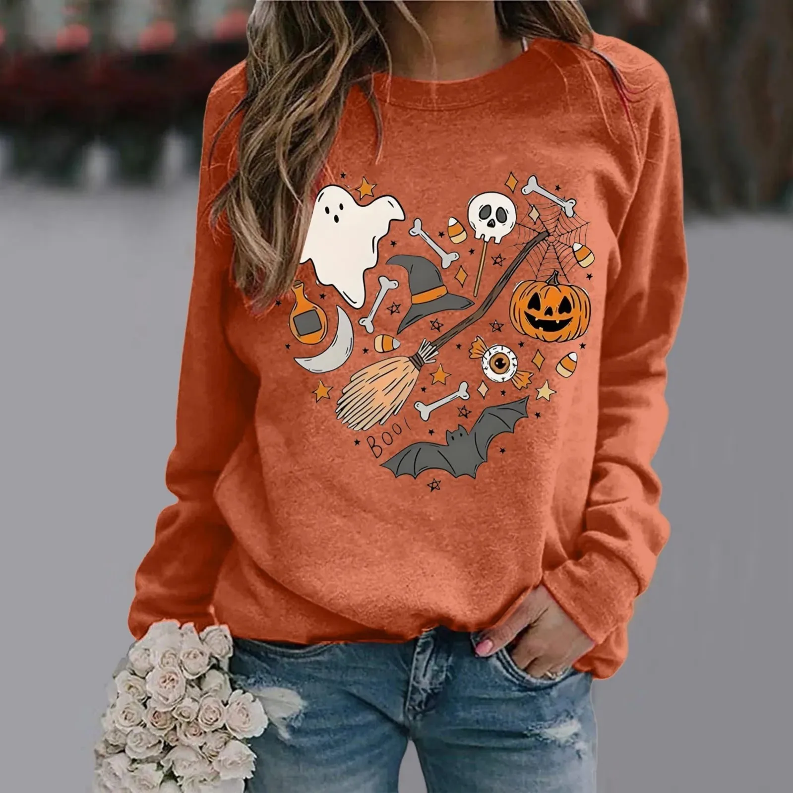 Women Halloween Witch Broom Ghost Pumpkin Head Printed Round Neck Hoodie Long Sleeve T-shirt Top
Women Halloween Witch Broom Ghost Pumpkin Head Printed Round Neck Hoodie Long Sleeve T-shirt Top