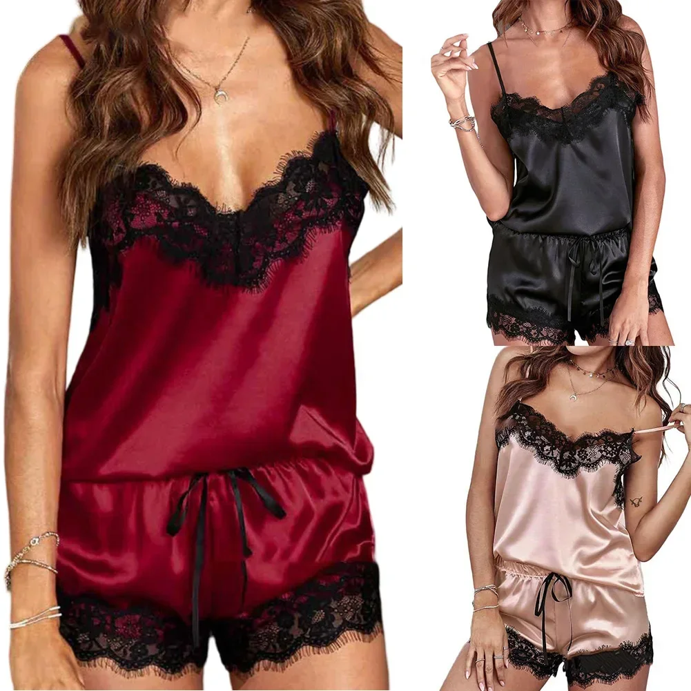 Women Sexy Lace Patchwork Suspenders Shorts Pajamas Two-piece Set Ladies Sleepwear Sleeveless Comfortable
Women Sexy Lace Patchwork Suspenders Shorts Pajamas Two-piece Set Ladies Sleepwear Sleeveless Comfortable