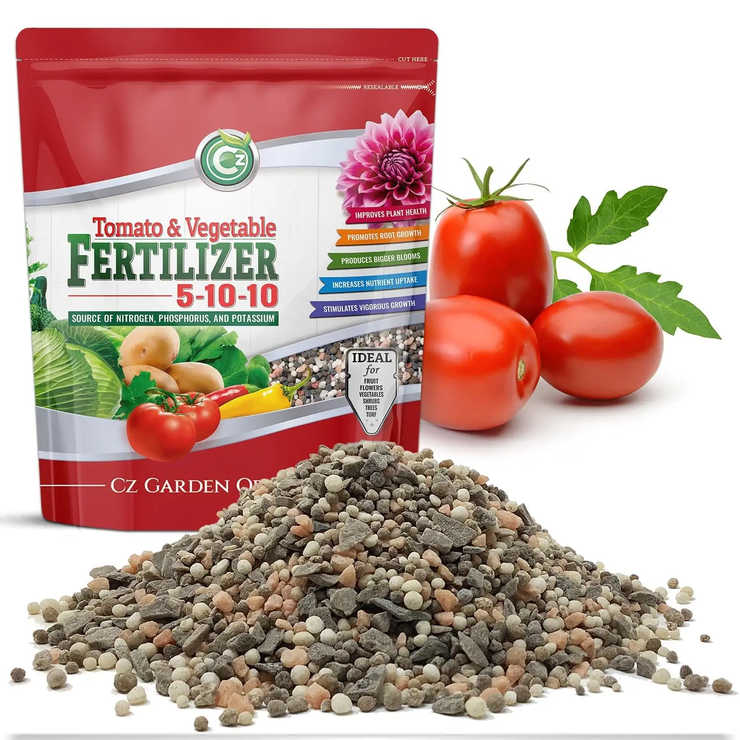 5-10-10 Tomato & Vegetable Fertilizer - 2% Iron + Micronutrients for Flower Gardens
5-10-10 Tomato & Vegetable Fertilizer - 2% Iron + Micronutrients for Flower Gardens