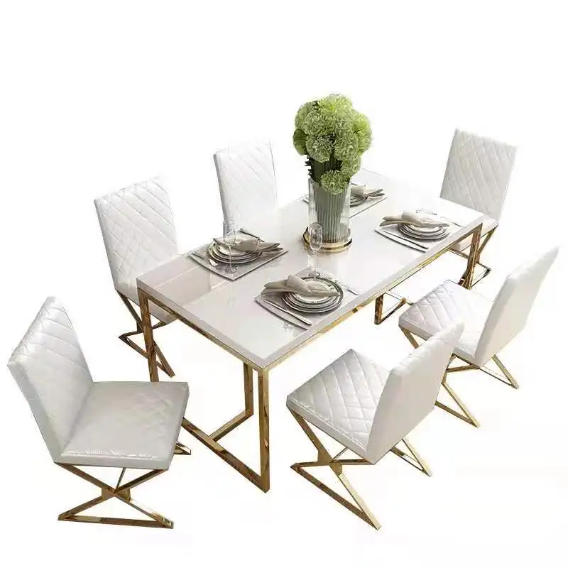 Hong Kong style light luxury stainless steel marble home dining table modern simple dining table and chair combination
Hong Kong style light luxury stainless steel marble home dining table modern simple dining table and chair combination