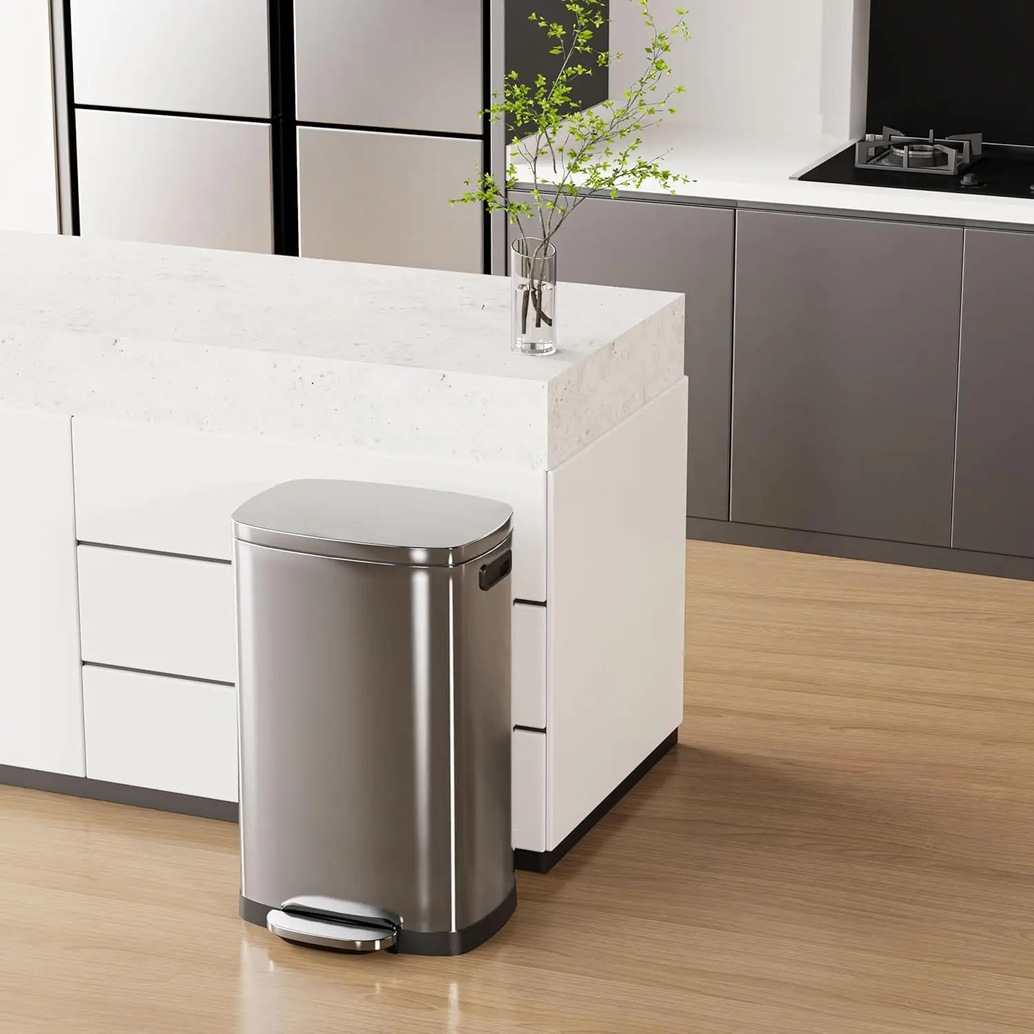 Kitchen Trash Can with Lid Soft Close,13 Gallon / 50L Stainless Steel Pedal Garbage Can, Heavy-Duty Fingerprint, Customized
Kitchen Trash Can with Lid Soft Close,13 Gallon / 50L Stainless Steel Pedal Garbage Can, Heavy-Duty Fingerprint, Customized