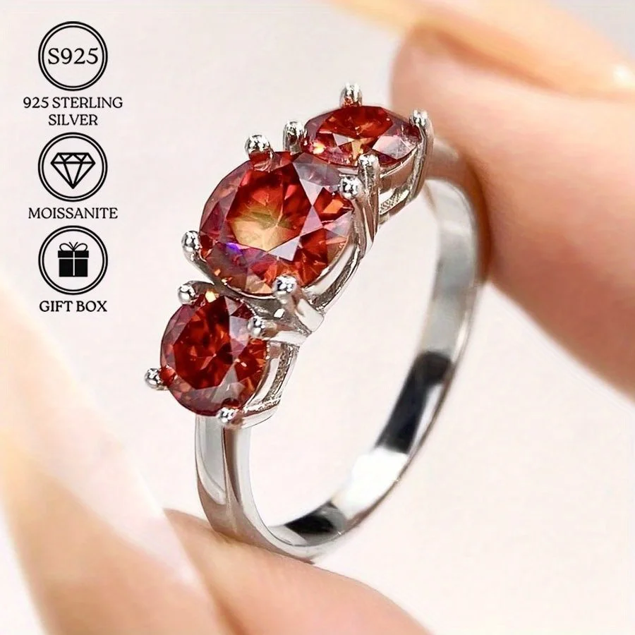 1pc 2/4Carat Red Moissanite Ring, 925 Sterling Silver with A Classic Style, Three Round Moissanite Create A Dazzling Effect.
1pc 2/4Carat Red Moissanite Ring, 925 Sterling Silver with A Classic Style, Three Round Moissanite Create A Dazzling Effect.