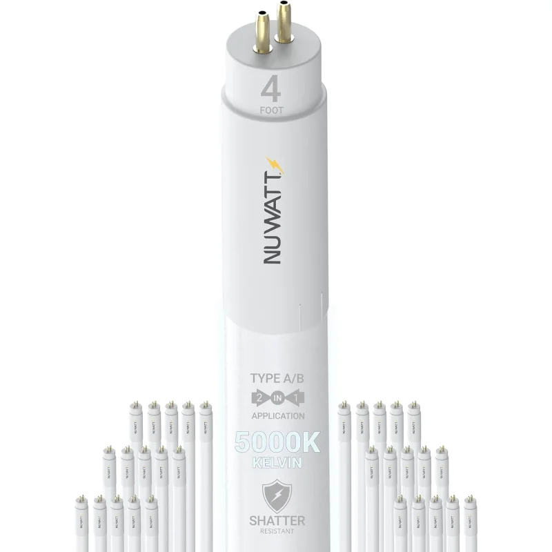 NUWATT 30 Pack, 4FT T5 LED Tube Lights Type A+B, Hybrid T5 LED Bulbs 5000K Daylight, High Brightness 3200LM 24W, Plug & Play
NUWATT 30 Pack, 4FT T5 LED Tube Lights Type A+B, Hybrid T5 LED Bulbs 5000K Daylight, High Brightness 3200LM 24W, Plug & Play