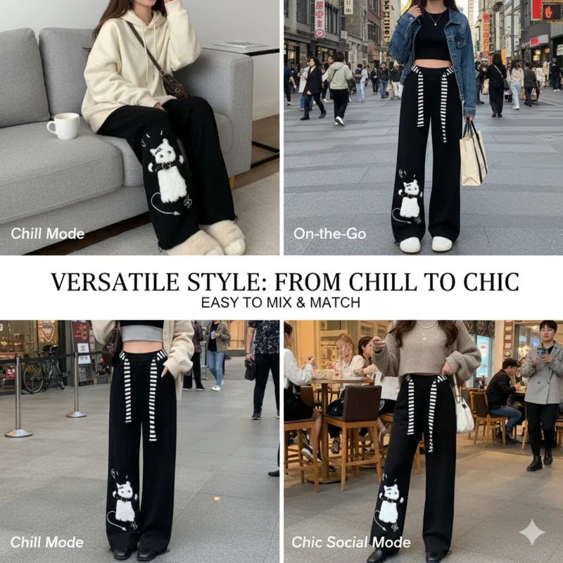 Cat Sweatpants Women Black Wide Leg Cute Casual Pants American Lazy Loose Fit Streetwear Spring Summer Trendy Unisex Outfit New
Cat Sweatpants Women Black Wide Leg Cute Casual Pants American Lazy Loose Fit Streetwear Spring Summer Trendy Unisex Outfit New
