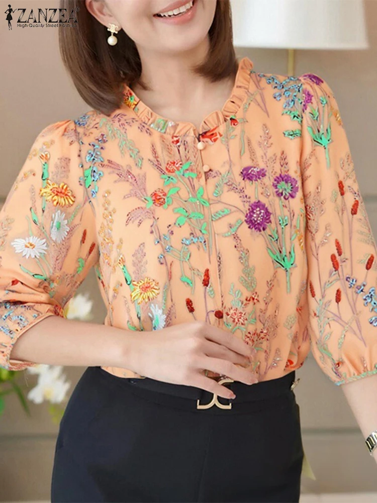 2025 ZANZEA Vintage Women Tops Floral Print Bohemian Holiday Blouse Summer 3/4 Puff Sleeve Casual Fashion Shirts Ruffled Tunic 
2025 ZANZEA Vintage Women Tops Floral Print Bohemian Holiday Blouse Summer 3/4 Puff Sleeve Casual Fashion Shirts Ruffled Tunic