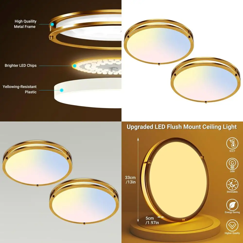 2-Pack 24W Dimmable 3000K-6500K Adjustable LED Flush Mount Ceiling Lights, Gold, Suitable for Kitchen, Bedroom, Bathroom, and Ha
2-Pack 24W Dimmable 3000K-6500K Adjustable LED Flush Mount Ceiling Lights, Gold, Suitable for Kitchen, Bedroom, Bathroom, and Ha