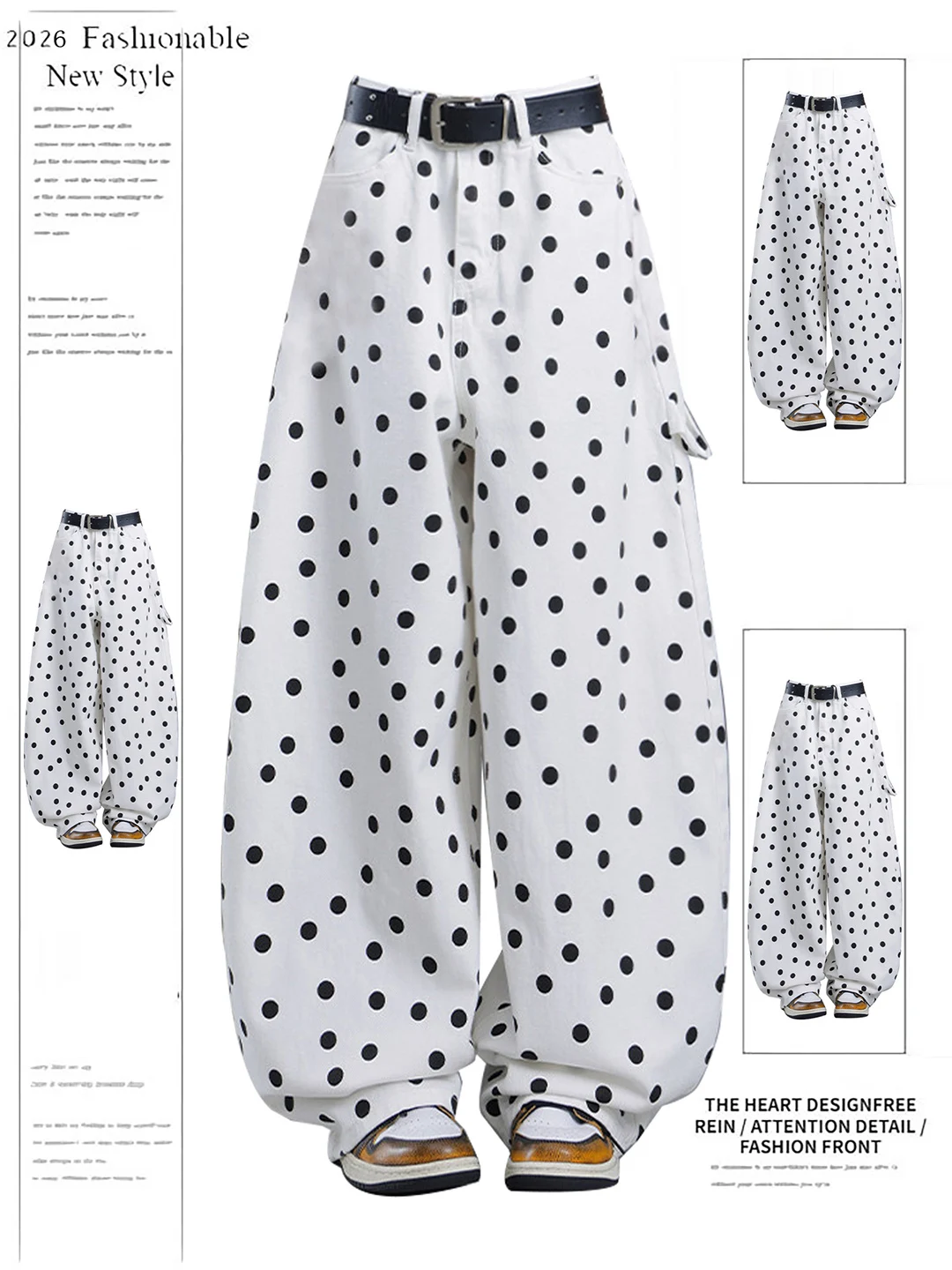 Retro American White Polka Dot Wide Leg Jeans Women Summer Design Loose Straight Cut Jeans Knife Casual High Waist Jeans
Retro American White Polka Dot Wide Leg Jeans Women Summer Design Loose Straight Cut Jeans Knife Casual High Waist Jeans