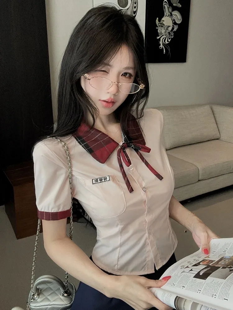 Korean Style School Uniform Shirt And Skirt Set Women's Slim Fit Short Sleeve Knot Summer Outfit Casual Commute
Korean Style School Uniform Shirt And Skirt Set Women's Slim Fit Short Sleeve Knot Summer Outfit Casual Commute