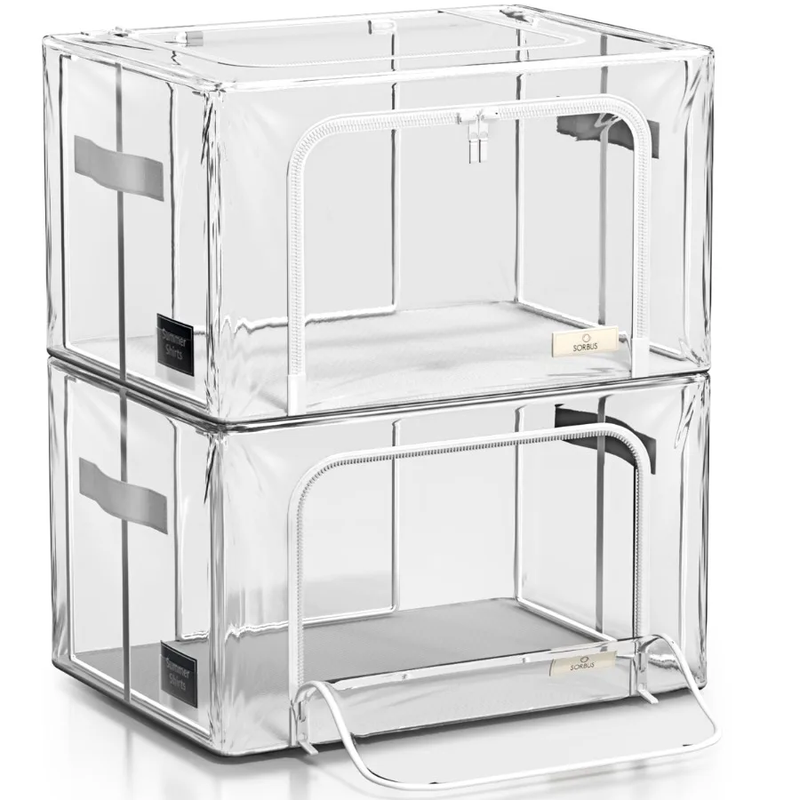 Medium Stackable Storage Bins 2-Pack Clear Collapsible Design with Metal Frame Secure Zipper Closure for Home, Office, or Close
Medium Stackable Storage Bins 2-Pack Clear Collapsible Design with Metal Frame Secure Zipper Closure for Home, Office, or Close