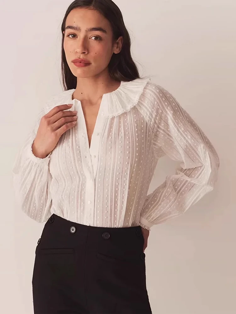 White Loose Long Sleeve Vertical Striped Shirt Retro Doll Collar Top Women Embroidered Thin Cotton Shirt French Style
White Loose Long Sleeve Vertical Striped Shirt Retro Doll Collar Top Women Embroidered Thin Cotton Shirt French Style