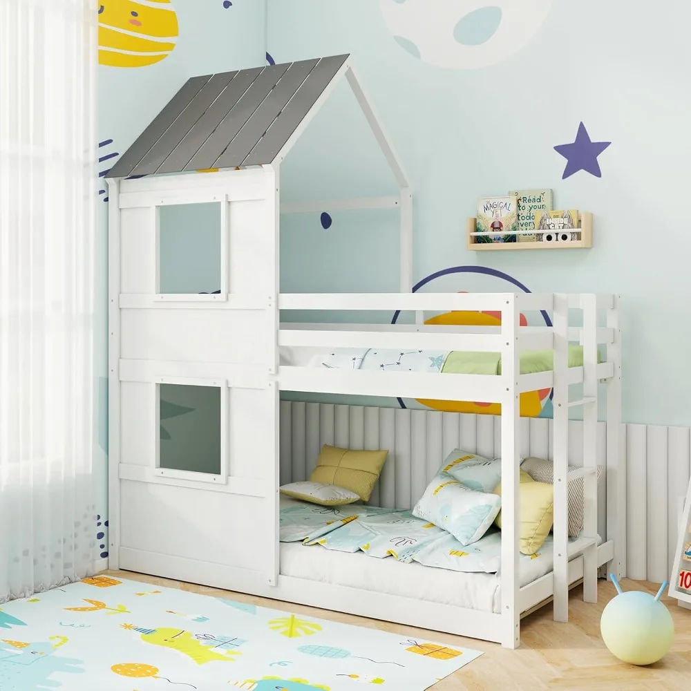 Giantex House Bunk Bed Twin Over Twin, Solid Wood Floor Bunk Bed with Built in Ladder, Window & Safety Guardrail, Wooden Kids Lo
Giantex House Bunk Bed Twin Over Twin, Solid Wood Floor Bunk Bed with Built in Ladder, Window & Safety Guardrail, Wooden Kids Lo