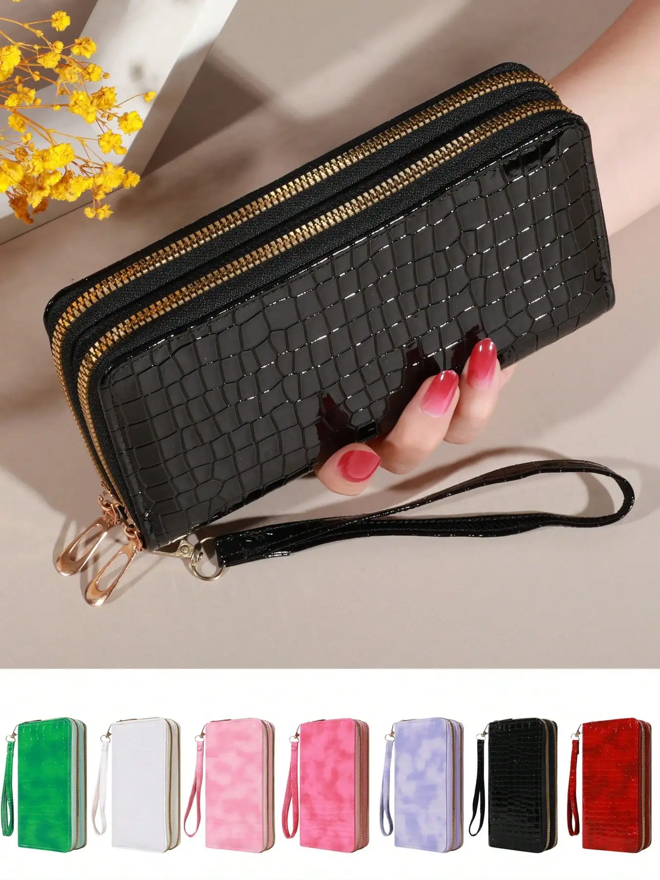 Classic Wallet Large Capacity Clutch Wallet With Zipper 8 Card Slots & Multi Compartments Elegant Hand Clutch Long Alligator Pat
Classic Wallet Large Capacity Clutch Wallet With Zipper 8 Card Slots & Multi Compartments Elegant Hand Clutch Long Alligator Pat