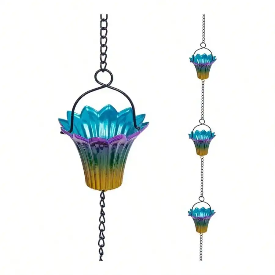 10FT Rain Chains Outside, Rain Gutter Chain With 12 Lily Cups, Adjustable Rain Chain With Bell Eaves Drainage, Downspout
10FT Rain Chains Outside, Rain Gutter Chain With 12 Lily Cups, Adjustable Rain Chain With Bell Eaves Drainage, Downspout