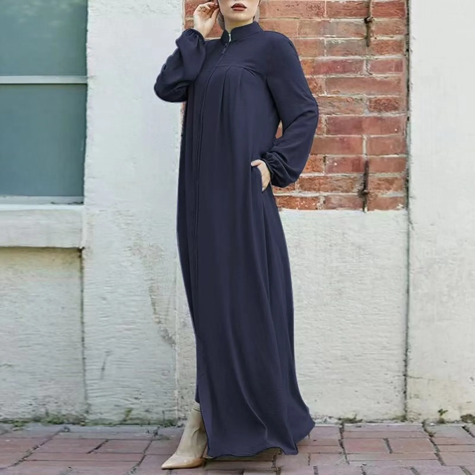 Women Muslim Middle Arabic Style Stand Up Collar Zipper Cardigan With Pockets Temperament Loose Robe Dubai Kaftan Robe For Women
Women Muslim Middle Arabic Style Stand Up Collar Zipper Cardigan With Pockets Temperament Loose Robe Dubai Kaftan Robe For Women