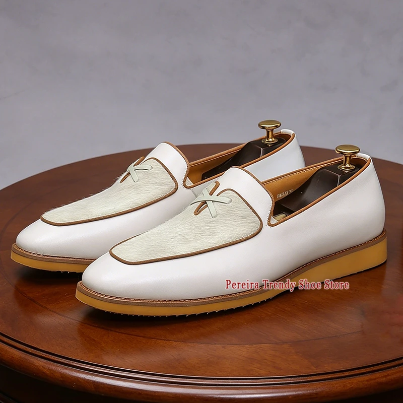 Summer New Fluffy Leather Patchwork Men Shoes British Style White Cowhide Casual Business Shoes Trendy Men's Party Wedding Shoes
Summer New Fluffy Leather Patchwork Men Shoes British Style White Cowhide Casual Business Shoes Trendy Men's Party Wedding Shoes