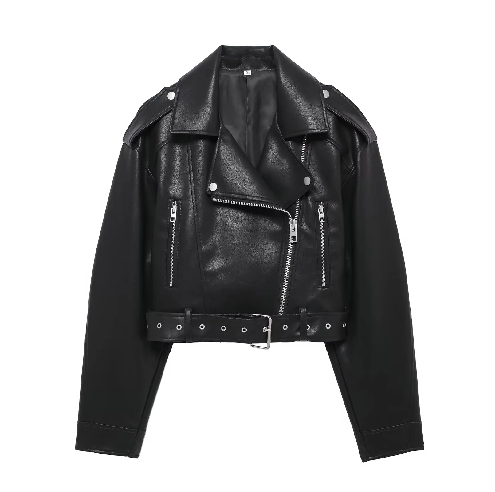 Women's new fashion with belt black casual short PU leather jacket coat retro long sleeved zipper pocket women's coat chic top
Women's new fashion with belt black casual short PU leather jacket coat retro long sleeved zipper pocket women's coat chic top