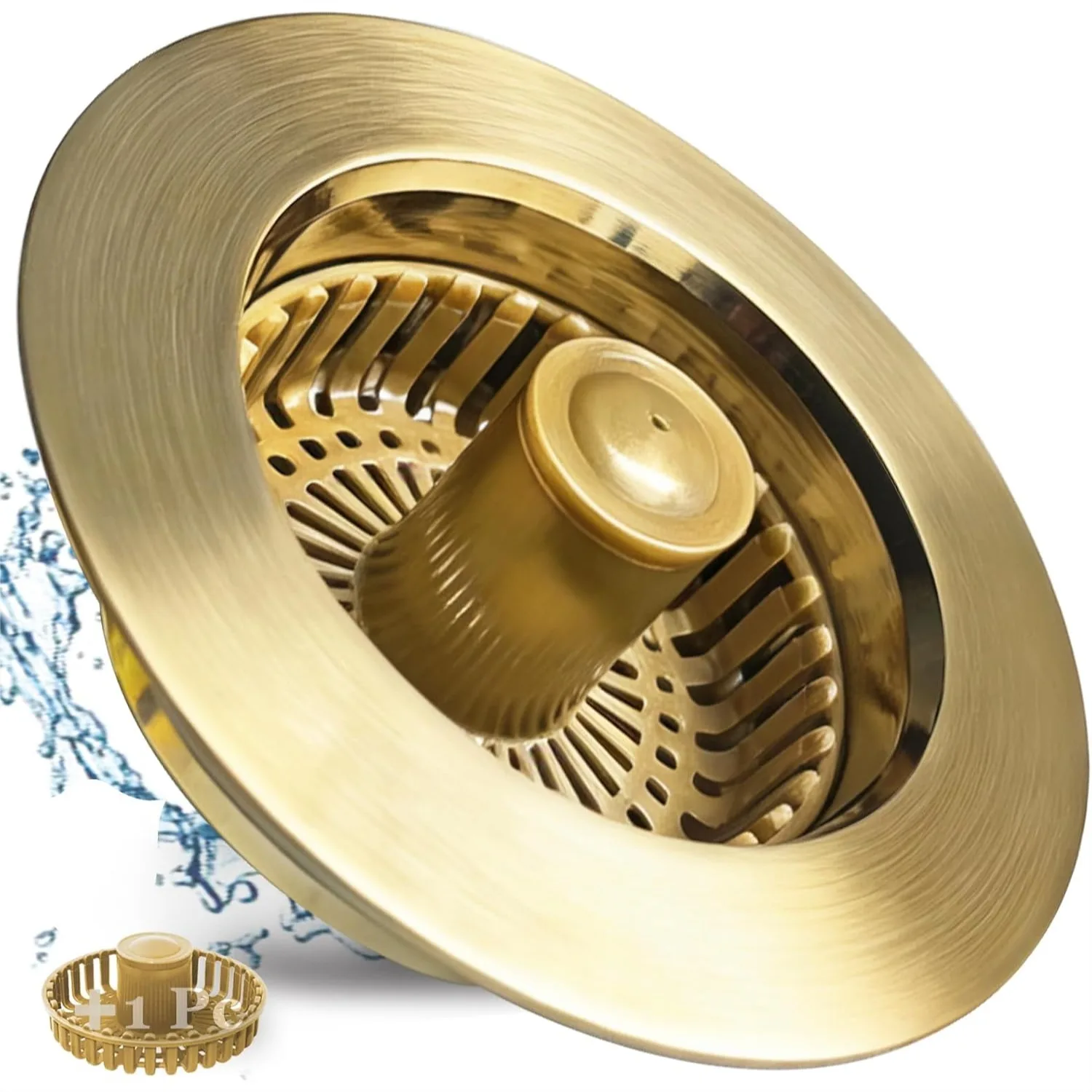 Kitchen Sink Drain Strainer 3 in 1 Pop Up Stopper with Extra Basket, Brushed Gold Copper for US Standard 3-1/2 Inch Drain
Kitchen Sink Drain Strainer 3 in 1 Pop Up Stopper with Extra Basket, Brushed Gold Copper for US Standard 3-1/2 Inch Drain