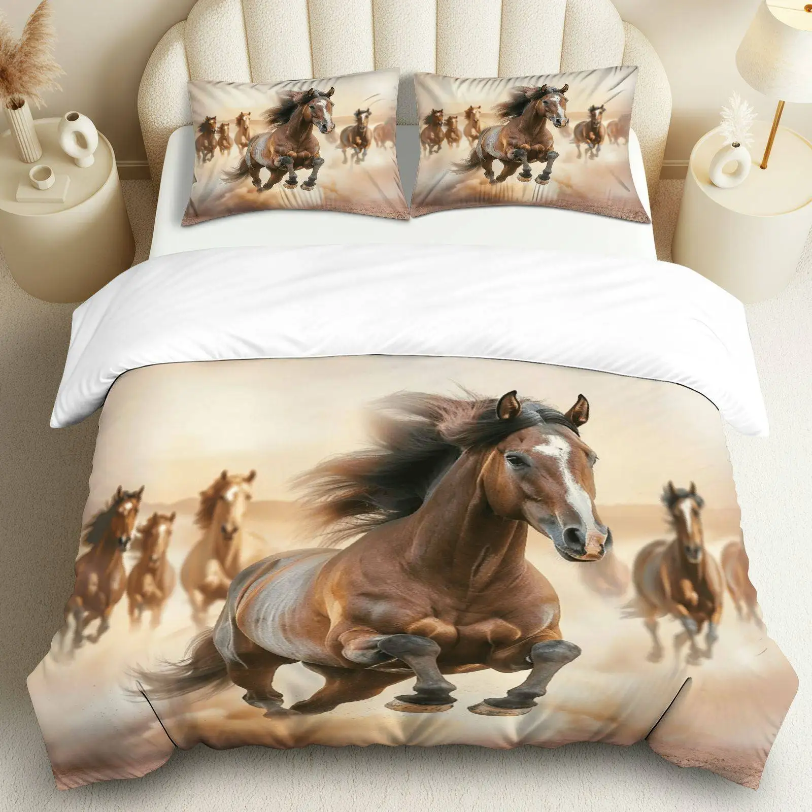 3PCS Duvet Cover, 1 Duvet+2 Pillowcases(Without filler), Horse Pattern Suitable for decoration Bedroom Living Room.
3PCS Duvet Cover, 1 Duvet+2 Pillowcases(Without filler), Horse Pattern Suitable for decoration Bedroom Living Room.