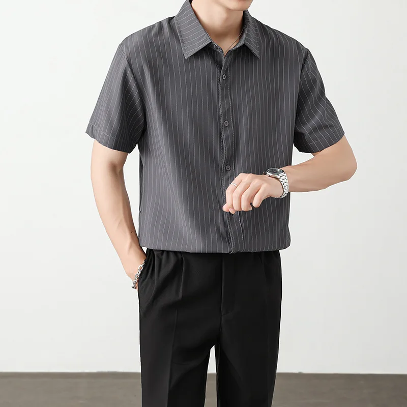 High end retro striped shirt short sleeved men's summer loose and versatile casual lapel slim half sleeved shirt
High end retro striped shirt short sleeved men's summer loose and versatile casual lapel slim half sleeved shirt