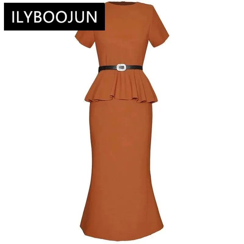 ILYBOOJUN Fashion Designer spring Summer Women's Dress O-Neck Short Sleeve Lace-Up Flounced Edge Commuter Mermaid Dresses
ILYBOOJUN Fashion Designer spring Summer Women's Dress O-Neck Short Sleeve Lace-Up Flounced Edge Commuter Mermaid Dresses