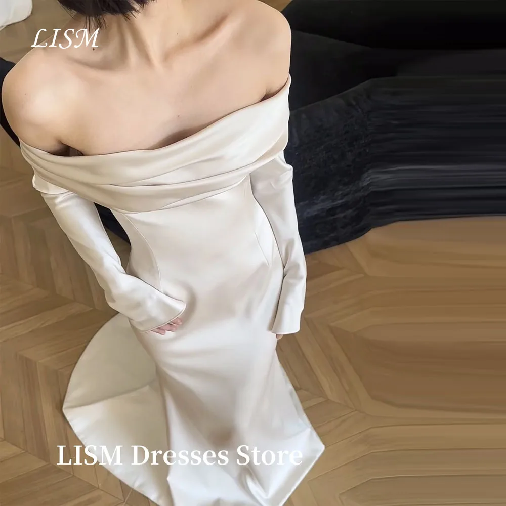 LISM Simple Mermaid Korea Wedding Dresses One Line Collar Soft Satin Off Shoulder Long Sleeves Elegant Evening Gowns Customized
LISM Simple Mermaid Korea Wedding Dresses One Line Collar Soft Satin Off Shoulder Long Sleeves Elegant Evening Gowns Customized