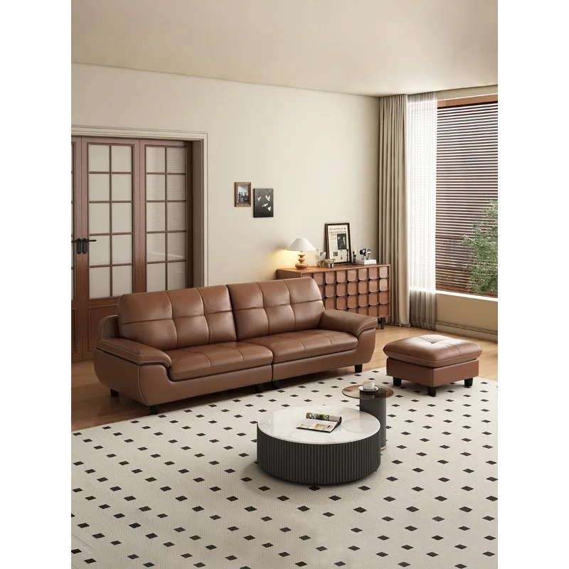 Double small apartment leather sofa living room retro style three-person first-layer cowhide sofa straight row
Double small apartment leather sofa living room retro style three-person first-layer cowhide sofa straight row