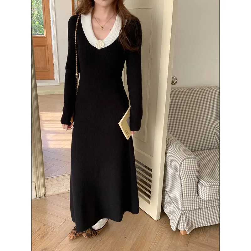 Spring V Neck Long Sleeve Fall Winter Elegant Knitted Sweater Dress
Spring V Neck Long Sleeve Fall Winter Elegant Knitted Sweater Dress