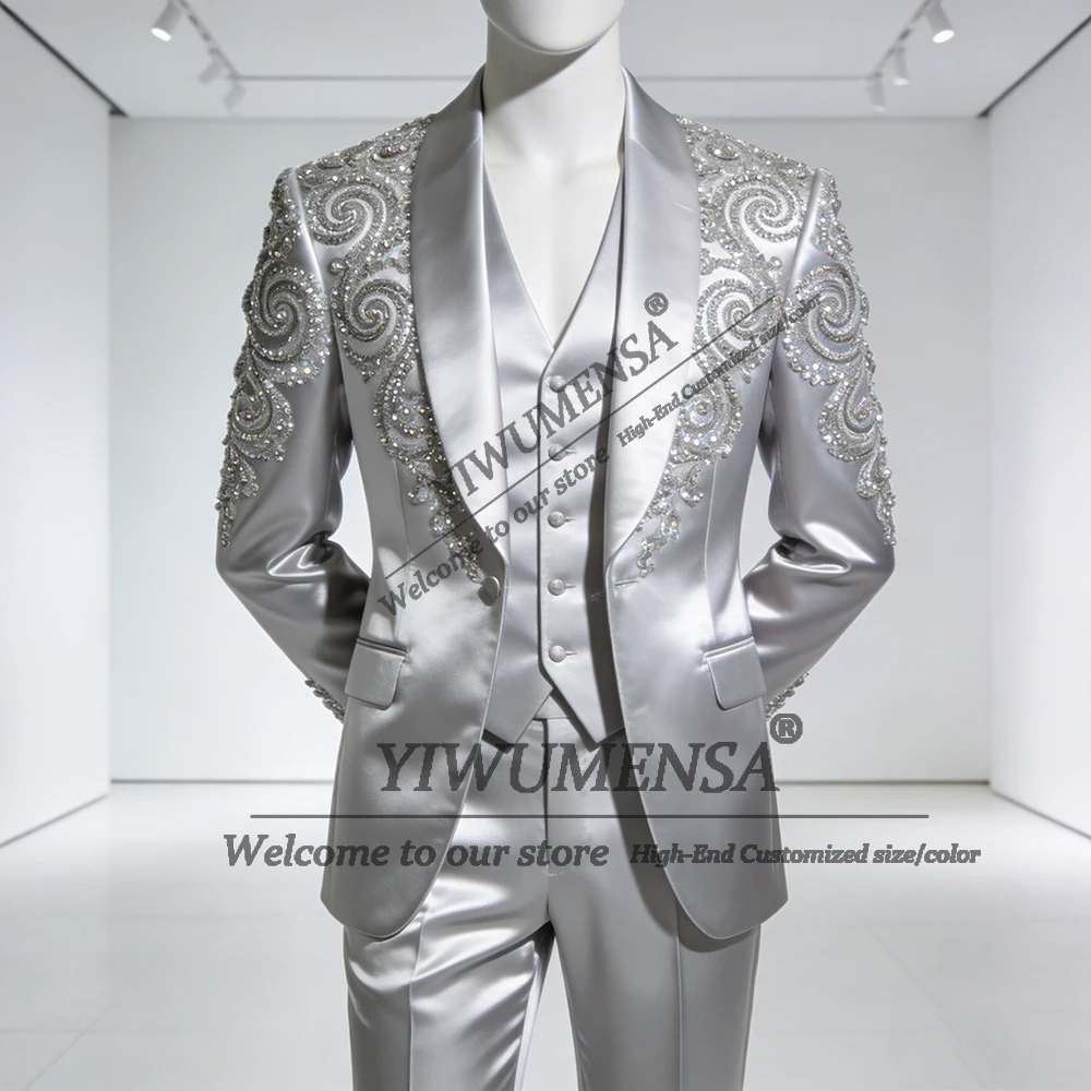 Glitter Rhinestone Beaded Suits Men For Wedding Single Breasted Prom Tuxedos Customized 3 Pieces Man Banquet Party Attire Dress
Glitter Rhinestone Beaded Suits Men For Wedding Single Breasted Prom Tuxedos Customized 3 Pieces Man Banquet Party Attire Dress