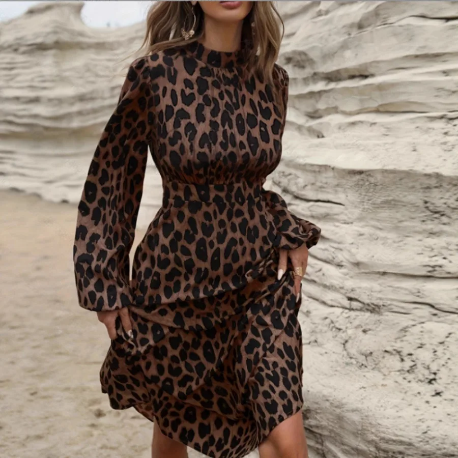 【New style】Women's clothing French elegant front pleated design fashionable leopard print long-sleeved dress
【New style】Women's clothing French elegant front pleated design fashionable leopard print long-sleeved dress
