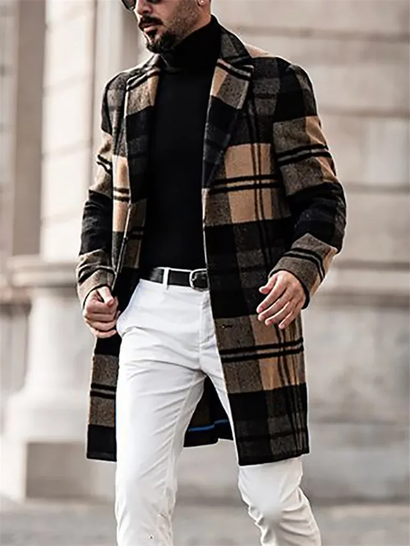 Europe and The United States New Fashion Woolen Coat, Men's Autumn New Spell Color Plaid Casual Lapel in Mid-length Woolen Coat
Europe and The United States New Fashion Woolen Coat, Men's Autumn New Spell Color Plaid Casual Lapel in Mid-length Woolen Coat