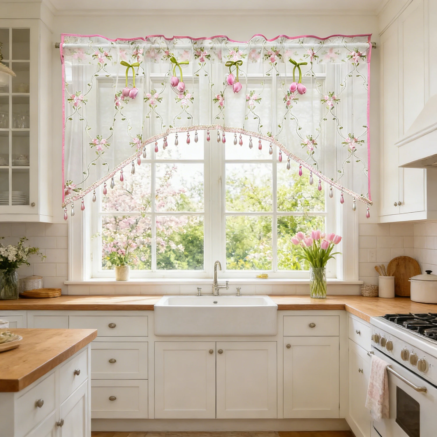 1PC French Embroidery Pink Floral Short Curved Curtain for Kitchen Small Window Sheer Drape With Beads Study Home Decoration
1PC French Embroidery Pink Floral Short Curved Curtain for Kitchen Small Window Sheer Drape With Beads Study Home Decoration