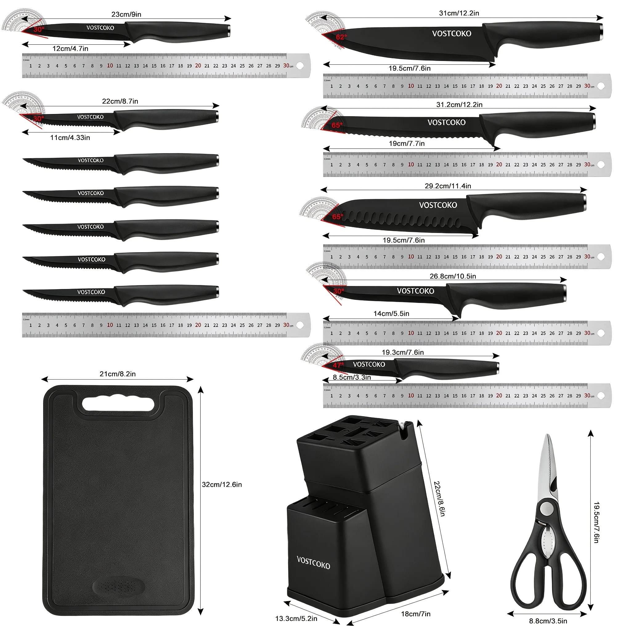 15pcs Professional Black Kitchen Knife Set, Including A Cutting Board, Chef's Knife with Non-slip ABS Handle, Plastic Cutting Board And Kitchen Scissors. Ideal for Home And Restaurant Use. A Perfect Gift for Thanksgiving, Christmas And New Year
15pcs Professional Black Kitchen Knife Set, Including A Cutting Board, Chef's Knife with Non-slip ABS Handle, Plastic Cutting Board And Kitchen Scissors. Ideal for Home And Restaurant Use. A Perfect Gift for Thanksgiving, Christmas And New Year