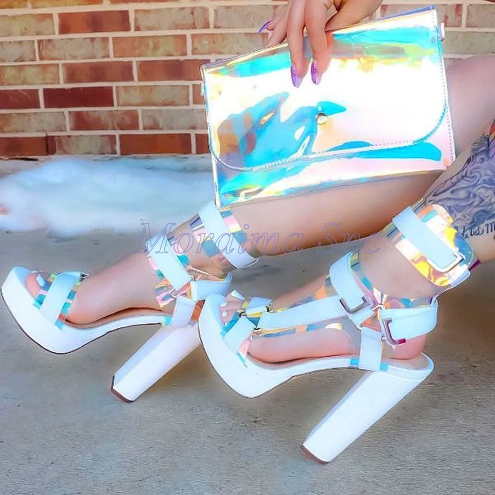 Iridescent Holographic Clear PVC Multi-Strap Sandals Platform Metal Buckle Block High Heel Gladiator Design Women Shoes Summer
Iridescent Holographic Clear PVC Multi-Strap Sandals Platform Metal Buckle Block High Heel Gladiator Design Women Shoes Summer